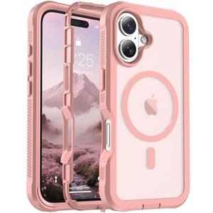 jaroco Magnetic for iPhone 17 Case, [Compatible with MagSafe][Military Grade Drop Protection][Heavy Duty Protection][Non-Slip][Shockproof] 2-Layer Durable Bumper Phone Case 6.3''-Pink
