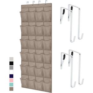 GORILLA GRIP Over the Door Shoe Organizer, 24 Large Breathable Mesh Pockets, Space Saving Hanging Storage Holder, Closet Rack Hanger Holds Up to 40 lbs, Hangs on Closets for Shoes, Accessories, Beige