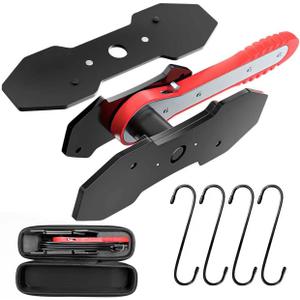 Brake Caliper Compression Tool Kit, Caliper Piston Compressor Tool, 360 Ratchet Piston Press with 4 Hooks & 2 pcs Large Steel Plate for Single Twin Quad Sextuplet Piston Disc Brake Caliper (Red)