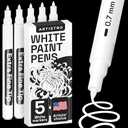 ARTISTRO 5 White Paint Pen for Rock Painting, Stone, Ceramic, Glass, Wood, Tire, Fabric, Metal, Canvas. Set of 5 Acrylic Paint White Marker Water-based Extra-fine Tip