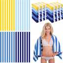 Peryiter 4 Pcs Ltalian Lemon Stripe Blue Lemon Beach Towel 60x30 Inch Oversized Quick Dry Sand Resistant Towels Microfiber Absorb Water Travel Towels for Women Men Gifts Beach Swimming Pool