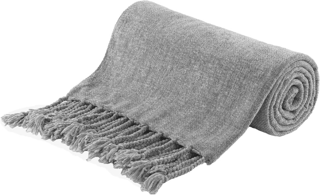 BATTILO HOME Gray Chenille Throw Blanket for Couch, Decorative Soft Knit Throw Blanket with Fringe Tassels, Lightweight Throw Blanket for Home Decor, 50"x60" BATTILO HOME Gray Chenille Throw Blanket for Couch, Decorative Soft Knit Throw Blanket with Fringe Tassels, Lightweight Throw Blanket for Home Decor, 50"x60"