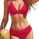 Womens Two Piece Bathing Suit - Push Up Bikini Set Full Coverage Swimsuit Halter Swimwear 2025 (Large, Red)