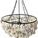 Creative Co-Op Round Oyster Shell Chandelier with 2 Lights