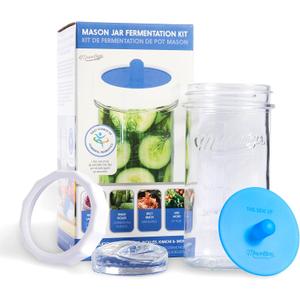 Masontops Fermentation Jar Starter Set, Easy Vegetable Fermentation Kit, Includes Mason Jar, Pickle Kit with Fermentation Lids & Fermentation Weight