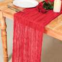 Snowkingdom 10 Ft Red Valentine's Day Cheesecloth Table Runner, 120 inch Long Boho Gauze Runner for Wedding Bridal Baby Shower Birthday Holiday Table Decorations