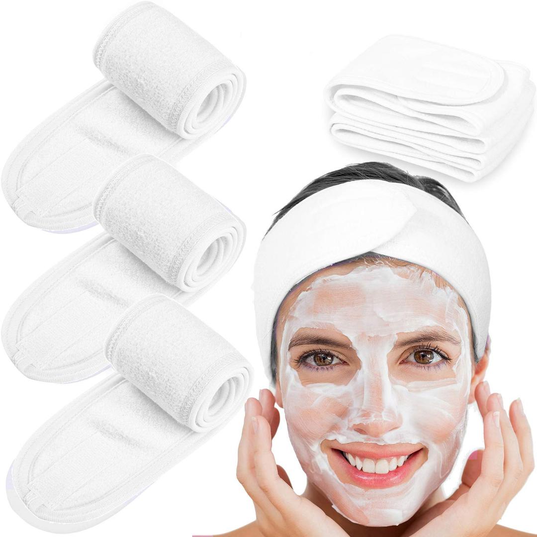 Whaline Spa Facial Headband Head Wrap Terry Cloth Headband 4 Counts Stretch Towel for Bath, Makeup and Sport (White) (Whilte)