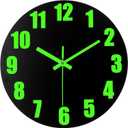 Luminous Wall Clock, 16'' Wooden Wall Clocks with Silent Movement and Glowing up Function, No Glass Village Wall Clock Decorative Bedroom, Kitchen, Office, Battery Operated (Black)
