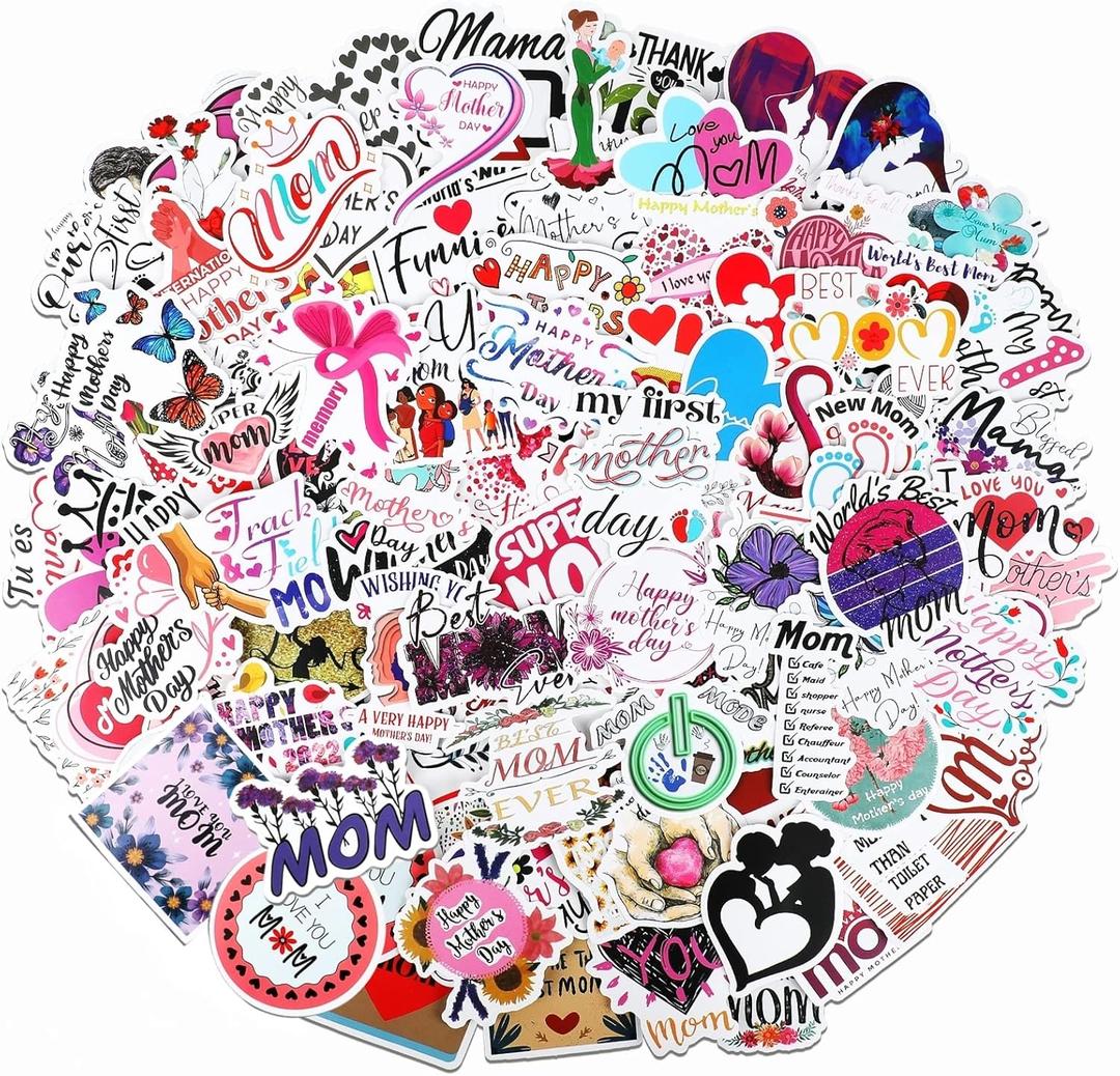 100 Pieces Mother's Day Stickers Thank You Mom Water Bottle Stickers Happy Mother's Day Stickers for Laptop Water Bottle Gifts Cards Envelopes Scrapbooking
