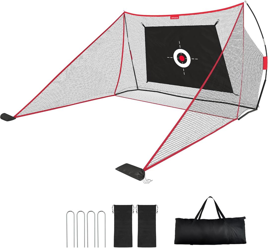 10x7ft Golf Hitting Net with Built in Side Barriers, Heavy Duty Practice Net for Driving Swing Chipping Home Simulator Training, Portable Training Aid with Carry Bag