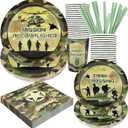 Army Birthday Party Supplies Decorations, Camo Theme Birthday Paper Plates and Napkins Set with Cups and Straws for 24 Guests, 120 Pcs Disposable Party Dessert Dinnerwares