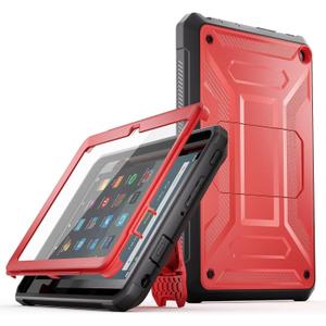 All-New 11 Tablet 11,DJ&RPQ Incompatible iPad TCL Full Body Rugged Hands-Free Viewing Stand Back Cover with Screen Protector-Red