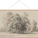 VIYYIEA Extra Large Size Canvas Wall Art, 54x36 Inch Vintage Tree Landscape Sketch, Black and White Nature Wall Decor for Living Room, Bedroom, Above Sofa