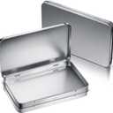 Geiserailie 4 Pack Rectangular Metal Tin Box with Lid Metal Hinged Lid Tin Empty Box Container Storage for Watercolor Jewelry Pen Eraser Pill Candy Craft Organize 7.0 x 4.2 x 0.6'' (Sliver)