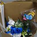 Zeyune 25 Pcs Memorial Day Artificial Cemetery Flowers for Rose Graves Headstone Saddle Flowers with Vases Butterflies and Flags for Outdoor Grave Tombstone Decorations (Blue)