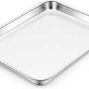 E-far Toaster Oven Tray, 10.5”x8.3” Stainless Steel Small Baking Cookie Sheet, Compact Non-toxic Metal Baking Pan for Cake, Healthy & Rust Free, Mirror Finish & Dishwasher Safe, 1 Pack