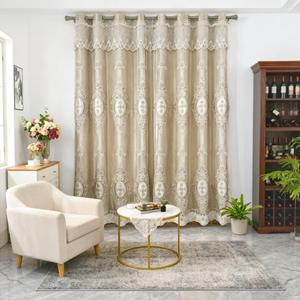 Amidoudou 1 Pair European Double Layer Curtains with Valances for Living Room Bedroom Luxury 3D Flower Embroidered Curtains (Gold,52x90 Inch)
