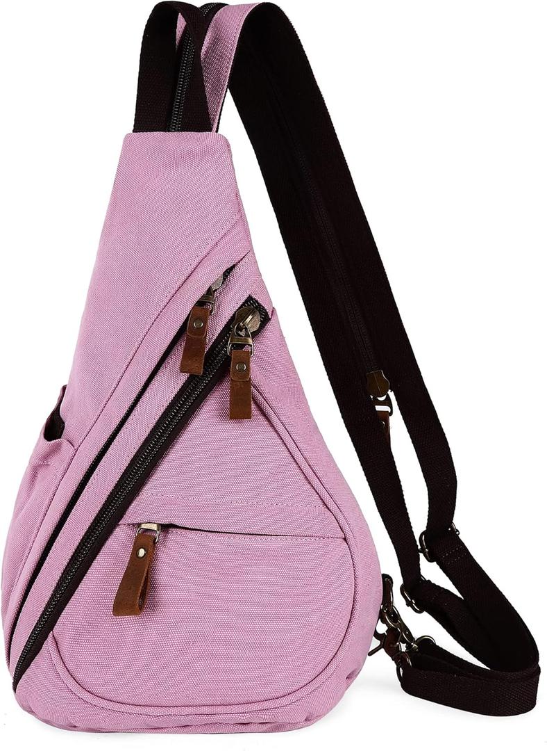 HuxFam Canvas Sing Bag for Women Crossbody Bags Backpack Purse Rucksack Small Casual Daypack (16l.pink)