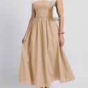 Wenrine Womens Casual Summer Midi Dress Smocked Cap Sleeve Crew Neck Color Block A Line Flowy Beach Dresses (S)