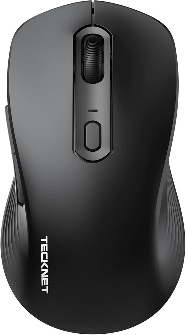 TECKNET Bluetooth Mouse, [ USB + BT1 + BT2 ] Wireless Mouse for Laptop, Silent Click, Full-Size, 4800 DPI Computer Mice Wireless, Dual Mode for Laptop, Computer, iPad, MacBook (Black)