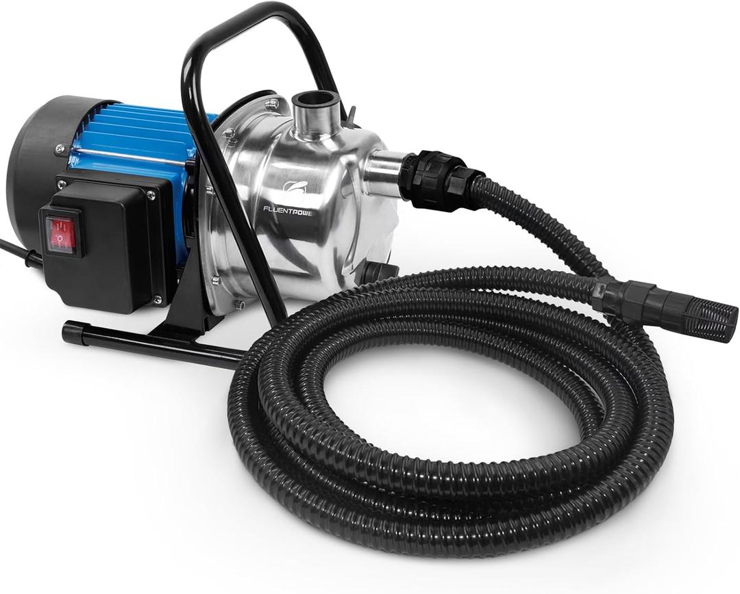 FLUENTPOWER Portable Garden Transfer Pump, 900GPH Electric Sprinkler Booster Pump, Shallow Well Jet Pump for Home Lawn Irrigation and Water Draining, included 13 ft Suction Hose Kit
