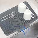 JACZZO Compact Dish Drying Mat (14.7" x 10.2") - Small Silicone Drainer Mat with Spout for RV, Apartment, Kitchenette & Bar Counters, Heat Resistant (Gray)