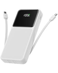 26800mAh Portable Fast Charger with Build in Cables, 22.5W Power Bank with PD 3.0+QC 4.0 LED Display, High Capacity Phone Battery Pack Tracel Essentials Compatible with iPhone Samsung Google, etc 