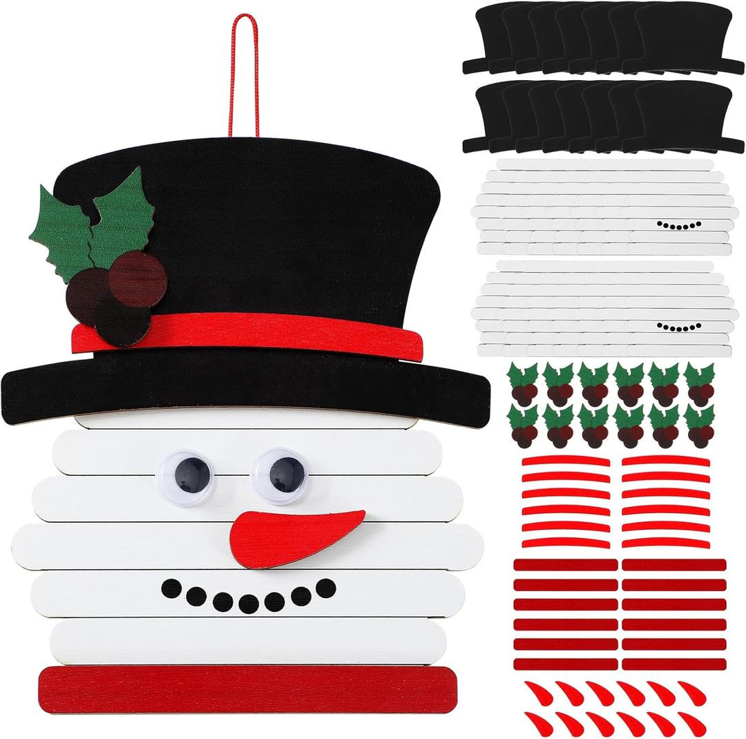 Barydat 12 Pack 5.9 Inch Wooden Snowman Stick Craft Kits Winter Arts and Crafts Snowman Stick Ornament Crafts for Winter Xmas Home DIY Activities Party Favors