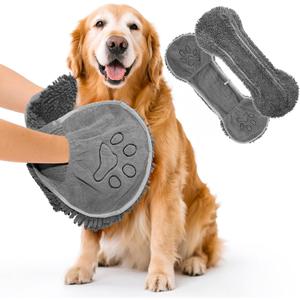 Super Absorbent Dog Towel with Hand Pockets, Fast Drying Microfiber Pet Towel for Bath, Beach & Rain, Machine Washable, 32"x14", Grey
