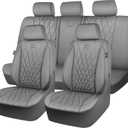 CAR PASS Piping Luxury Leather Seat Covers Full Set,5 Seats Anti-Slip Waterproof Seat Covers Compatible with Front Armrests,Universal Fit for Sendans, Suvs,Vans,Trucks,Airbag Compatible,Pure Gray