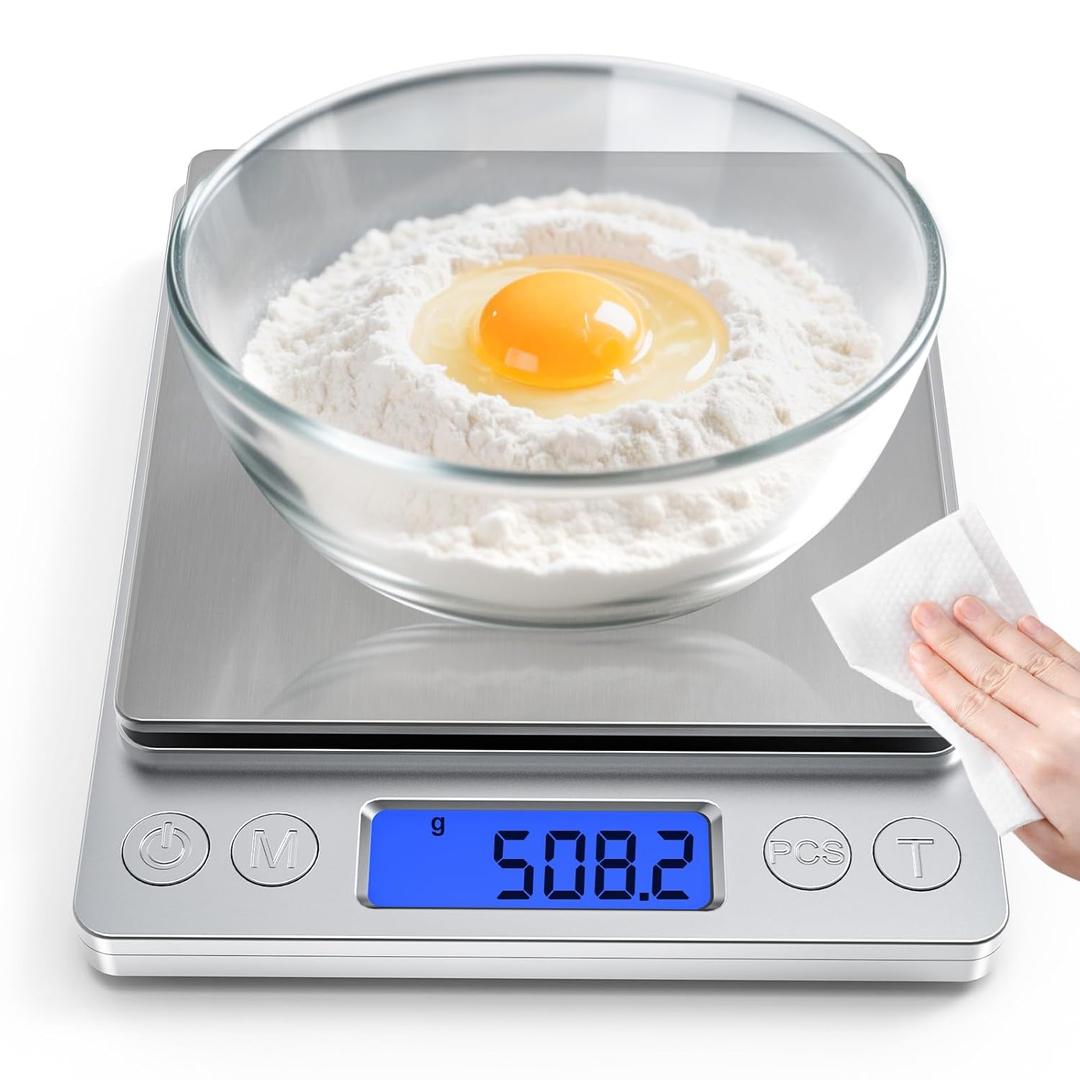 Rechargeable Digital Food Scale with Gram and Ounce, Measuring Range 0.1g/3kg(6.6lb), Smart Kitchen Scale for Food, Baking, Cooking, Sourdough Bread, Weight Loss - Small Kitchen Gadget Product