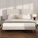 Queen Size Platform Bed Frame with Vertical Channel Tufted Headboard, No Box Spring Needed, Noise-Free, Easy Assembly, Beige Velvet