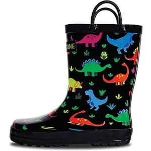 Lone Cone Kids Rain Boots for Girls & Boys – Waterproof Natural Rubber Toddler Rain Boots with Non-Slip Outsole & Easy Pull Handles – Solid, Pattern & Glitter Designs, Size 3