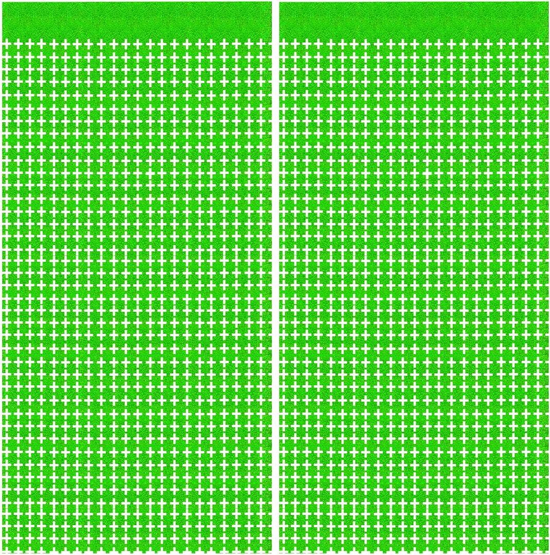 4 x Green Streamers Tinsel Backdrop, Green Foil Fringe Curtain, Birthday Party Decorations, Christmas Decorations, Dinosaur Party Decor, Jungle Theme Decorations, Football Decorations for Party (2 pack)