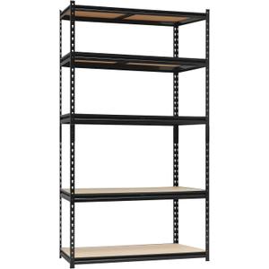Heavy Duty Garage Shelving Units,5-Tier Adjustable Storage Shelves,30 * 12 * 60 in,Loads 2000 LBSS,Adjustable Garage Storage Shelving, Metal Storage Utility Rack Shelf Unit (Black)