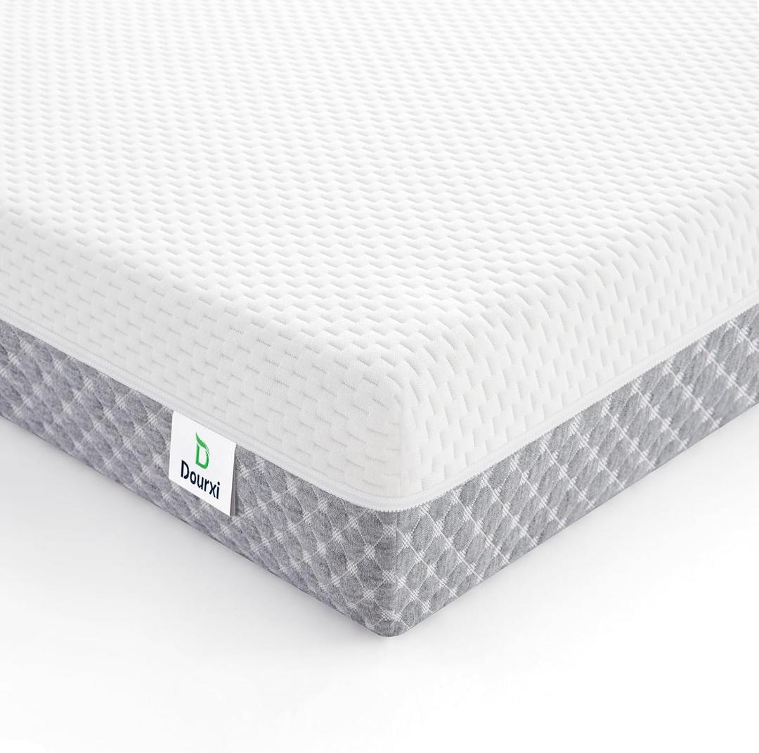 Dourxi Mini Crib Mattress, 38x24X4 Inch Dual Sided Comfort Gel Memory Foam, Breathable Premium Baby Mattress for Mini and Portable Cribs w/Removable Outer Cover - White&Grey
