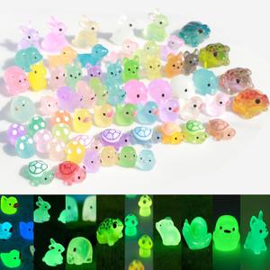 Tiny Resin Animal Mini Garden Figurines Decor Ornament for DIY Aquarium Accessories Luminous Dog Duck Glow in The Dark 60pcs