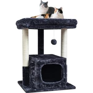 SYANDLVY 27IN Cat Tree for Indoor Cats Large Adult, Modern Activity Tower with Scratching Posts, Condo with Plush Perch, Climbing Stand with Spring Ball for Play, Smoky