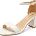 DOBOLIN Heels for Women Dress Shoes Heeled Sandals 2.5-Inch Low Block Chunky Hight Ankle Strap Strappy Open Toe Pumps Comfortable Dressy Wedding Bridal Homecoming White, Size 9.5