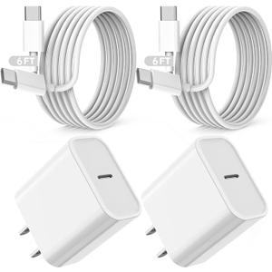 Fast iPad Charger,iPad Charger Fast Charging 2Pack Wall Chargers Plug Adapter Type C USB C to C Cable Cord 6ft for iPad Pro 12.9,iPad Pro 11/13inch(M4),iPad Air 5th/4th,iPad mini 6/7,iPad 10/11th(A16) (White)