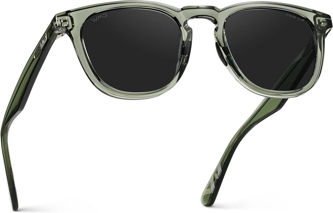 WearMe Pro WMP Eyewear  Mens Polarized Sport & Golf Sunglasses: Round Frame, Anti-Reflective Lenses, Non-Slip Nose Pads (Crystal Agave Green / Black Lens)