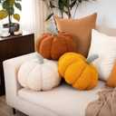 2 x Pumpkin Pillows 3D Fall Pumpkin Throw Pillows Decor Cute Fall Bedroom Decor for Thanksgiving Halloween Christmas Winter Home Sofa Supplies (Yellow+Brown)