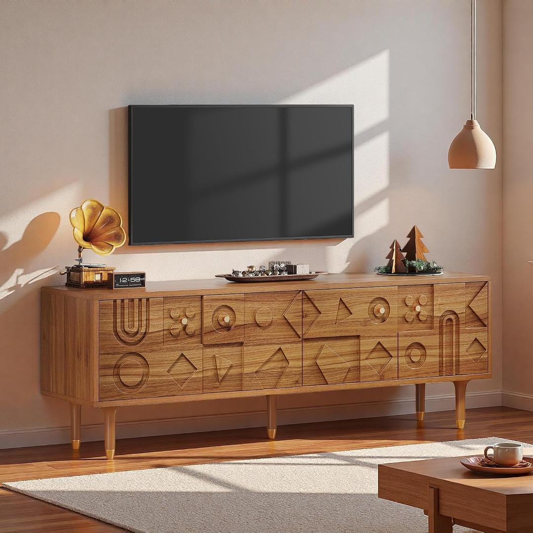 YITAHOME Mid Century Modern TV Stand for up to 80 Inch TV, Walnut, 70"