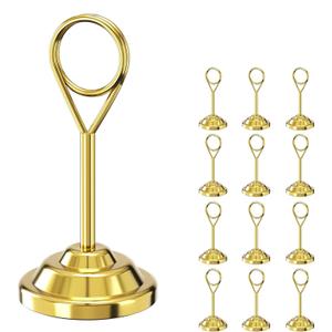 12 Pieces Table Card Holder Place Card Holders 4 inches Steel Card Holders for Photos, Food Signs, Memo Notes, Weddings, Restaurants, Birthdays (Gold Round)