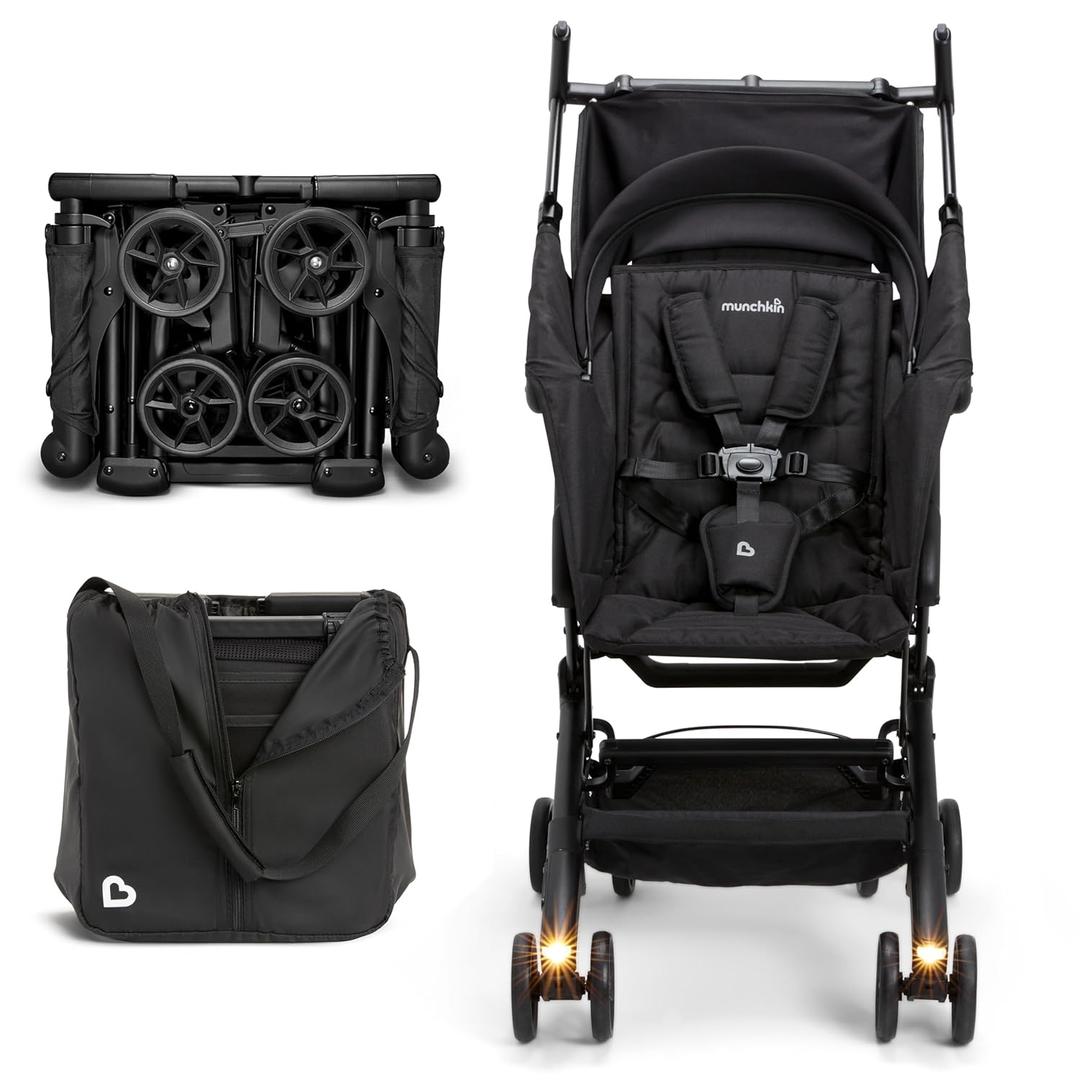 Munchkin Night Owl Lightweight Travel Stroller with Wheel Lights, Ultra Compact Baby Stroller for Everyday Travel and Easy Storage, Essential Gear for Babies & Toddlers, Black