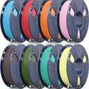 JAYO PLA 3D Printer Filament Bundle 2KG, 1.75mm Dimensional Accuracy +/- 0.02mm, 8 Pack 0.25kg Spool (Sky Blue, Cherry Red, Sunny Orange, Sakura Pink, Chocolate, Olive Green, Mint Green, Lemon Yellow)