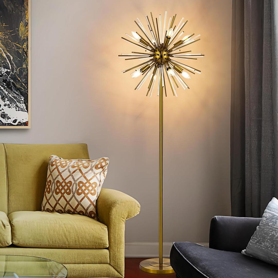 Wellmet Gold Floor Lamp for Living Room, Mid Century Modern Floor Lamps for Bedroom, Brass Finish, 65.3 Inch Tall Unique Metal Floor Lamp for Corner Decorative, Globe Shade, Gold