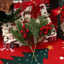 20pcs Red Berry Stems Pine Branches Christmas Berries Dcor Artificial Pine Cones Branch Craft Wreath Pick & Winter Holiday Floral Picks Holly Stem for Decoration DIY Xmas Garland Crafts