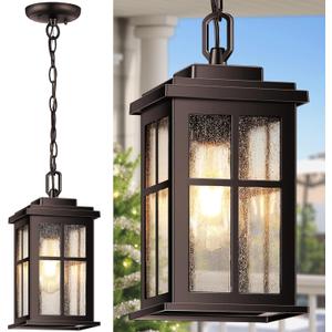 VIANIS Outdoor Hanging Lights, Oil Rubbed Bronze Exterior Pendant Lights for Porch with Adjustable Chain, 100% Aluminum Anti-Rust Outdoor Chandelier for Gazebo, Outdside Ceiling Lantern for Front Door (10 in - No Sensor)