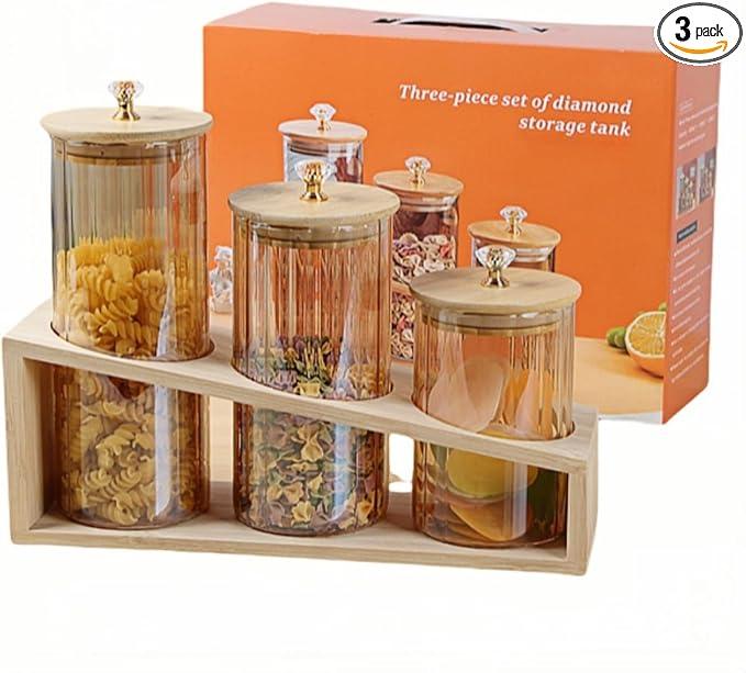 Glass Storage Containers with Lids (17oz/22oz/27oz), 3-Pack Glass Jars with Lids, Clear Glass Sugar Container, Pantry Organizers and Storage for Cookie Flour Oat Pasta Tea Coffee Bean